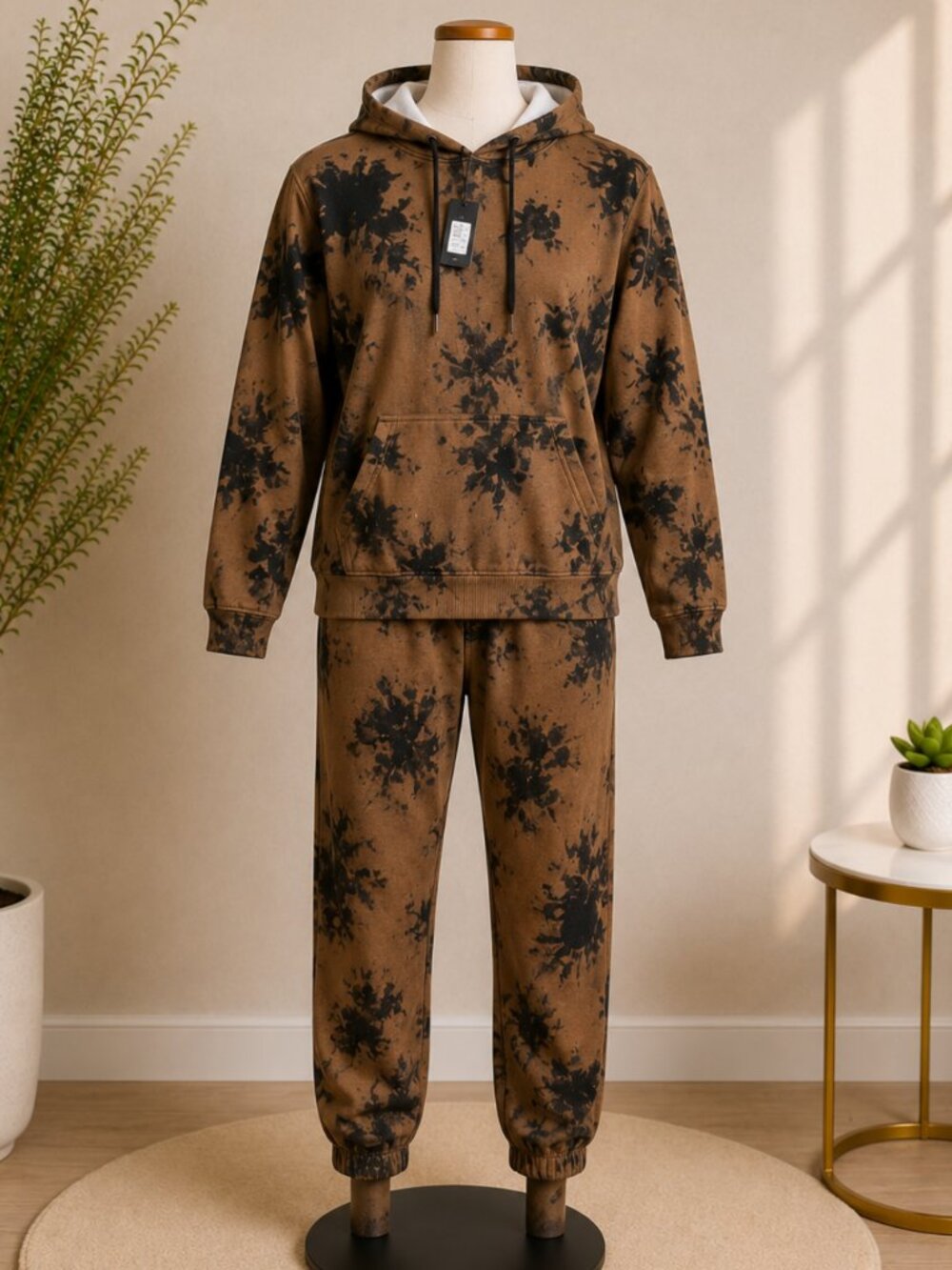 Ocean Current Men’s Brown Black Fleece Hoodie Jogger Set Size M NWT